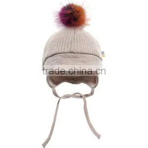 Myfur Real Raccoon Fur Pom Pom Top High Quality Wool Knitting Hat for Children thumbnail-1