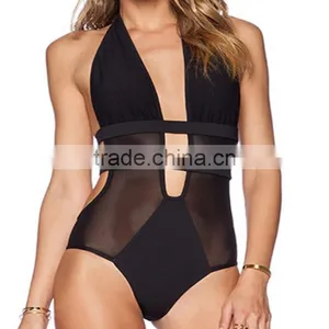 M865 Runwaylover2016 Ladies Sexy Black Perspective One Piece Bikini Swimwear thumbnail-1