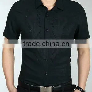Mens no Pocket Short Sleeve Cotton Black Shirt 2013 Design thumbnail-1