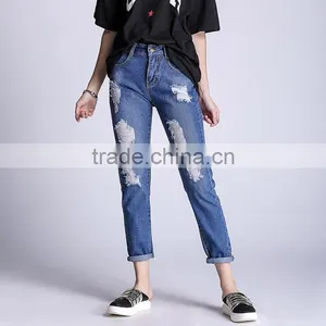 2017 Newest Ladies Plus Size Frayed Solid Jeans Pants thumbnail-2