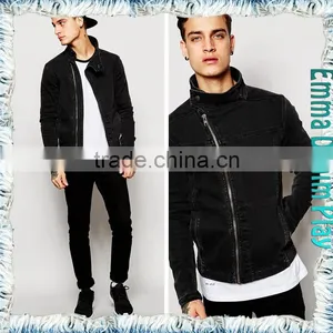 Korean Style Mens Fashion Lapel Zipper Decorated Black Denim Jackets thumbnail-4