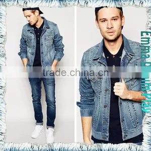 2016 Vintage Top Design Bleached Blue Wash Mens Casual Short Denim Jackets thumbnail-4