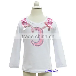 Pink White Polka Dots Ruffles Bling 3rd Birthday White Long Sleeves Top 1-7Y thumbnail-1
