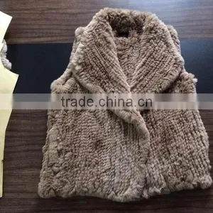 YR779 Top Quality Fur Waistcoat Genuine Rex Rabbit Hand Knit Fur Gilet thumbnail-2