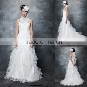 Wedding Gowns 2017 Bridal Dress Round Neck Chiffon Sleeveless Elegant Prom Wedding Gowns Mermaid Lace Wedding Dress AS292 thumbnail-1