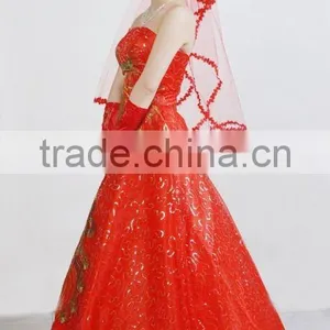2011 New Design Red Lace Wedding VeilVG016 thumbnail-1