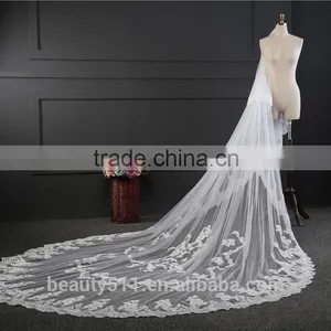 Wholesale New Lace Wedding Veils Ivory Wedding Veilgrance Long Lace Bridal Wedding Veil Long Tulle Lace Jeweled Tulle Veils thumbnail-3