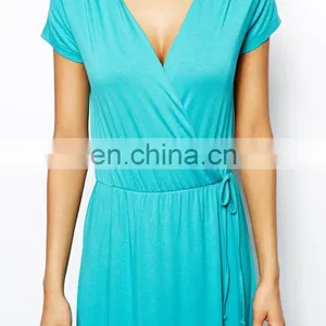 CHEFON Wrap Front Blue Maxi Dress thumbnail-4