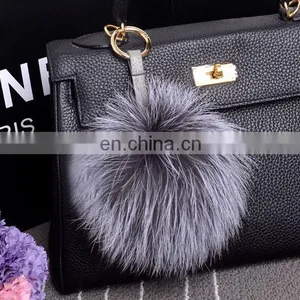 Factory Wholesale Multicolor and Fluffy Fox Fur Pom Pom Ball Keychain thumbnail-3