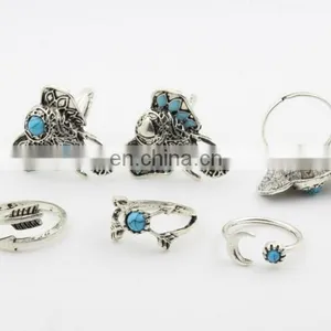 Antique Silver Elephant Design Statement 6 Rings Set thumbnail-2