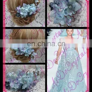Aidocrystal Classic Blue Flower Hair Pins With Crystal Hair Accessories,floral Tiaras,princess Hair Clip thumbnail-1