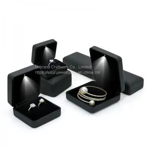Black PU Leather LED Jewelry Packaging Box With Low MOQ 100pcs for Custom Logo thumbnail-1