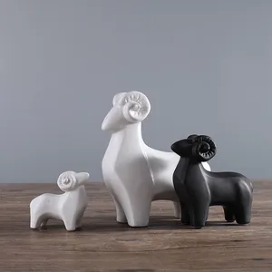 Black And White Sheep Animol Matte Hand Made Ceramic Decoration For Home Hotel Table thumbnail-1