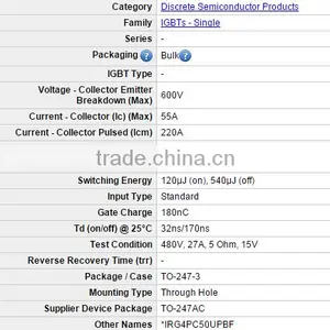 Transistor Igbt IRG4PC50UPBF IGBT 600V 55A 200W TO247AC Electronic Parts thumbnail-3