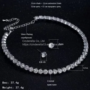 Pop Style Korean Bride Sparkling Diamond Jewelry Set Round Full Diamond Bracelet Earrings Necklace Three Sets thumbnail-5