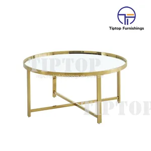 Modern Marble Top Gold Frame Round Stainless Steel Coffee Table thumbnail-1