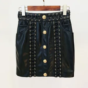 Fashion New Arrival V-neck Corns Metal Leather Jacket Tight Black Zipper Short Women's Clothing thumbnail-3