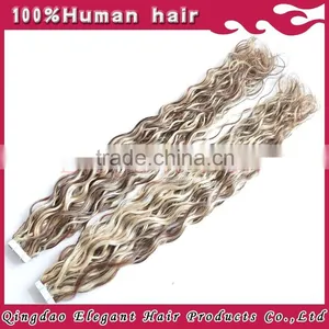 No Chemical 100% Peruvian Virgin Human Hair Highlight Color Curly Tape Hair Extensions thumbnail-1