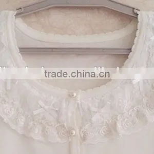 Pure Color Long Sleeve Teenager Knitting Wear White Lace Falbala Neckline Sweater Cardigan thumbnail-3