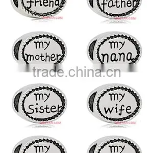Vnistar Antique Silver Plated Oval Shped Friend & Family Name Stamped European Beads for Bracelet Jewelry PBD019 thumbnail-1