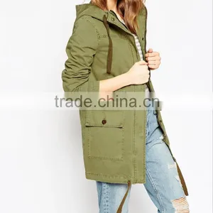 Women Parka Coat With Hood and Drawstring Army Uniform Style OEM Service thumbnail-3