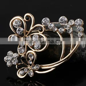 Hollow Flower Rhinestone Metal Brooch Pins,Magnetic Beaded Butterfly Metal Brooch thumbnail-2