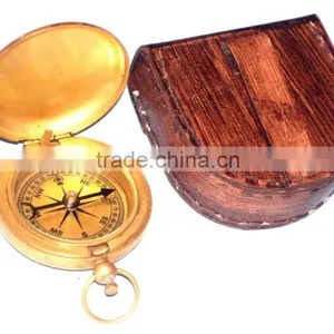 Antique Brass Maritime Gift - Push Button Nautical Compass With Leather Case 13500 thumbnail-2