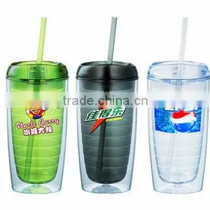 Double Wall Plastic Cup With Lid and Straw for Sale thumbnail-1