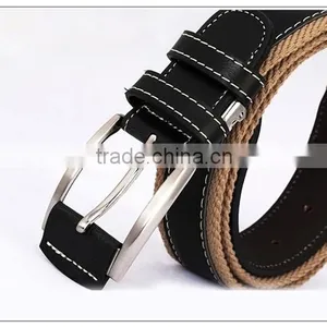 Man Men Male Belts Canvas Plus Cowhide Leather thumbnail-4