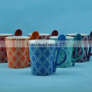 2014 Color Glazed Stoneware Coffee Mug With Spoon thumbnail-1