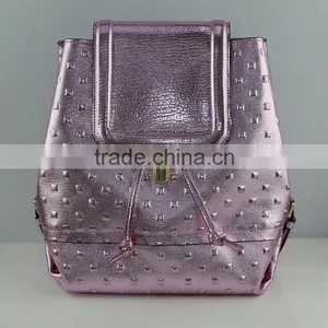 Stylish Shinning Pink Leather Cute Girls Small Daily Leisure Backpack thumbnail-1