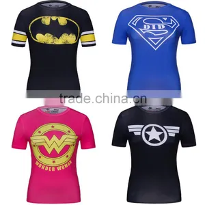 Ladies DC Comics Superhero Wonder Women/Bat-men/ Captain America Athletic T Shirt Compression Bodybuilding Tee Tops thumbnail-1