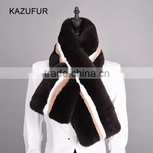 2016 New Fashion Fur Scar For Women Rex Rabbit Fur Scarf Coffee Multi Color KZ160082 thumbnail-1