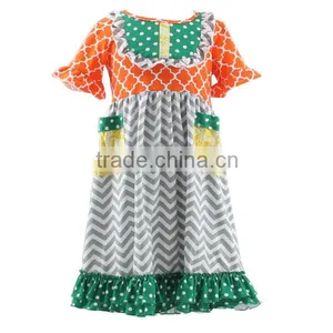 The Latest Fashions Children's Boutique Clothing Dot Chevron and Quatrefoil Baby Girls Dress Pure Cotton Ruffle Dress thumbnail-1