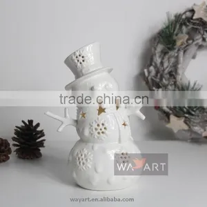 Lovely Christmas Snowman Lanterns Ceramic Snowman Candle Holders thumbnail-3