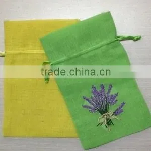 Lavender Design Embroidery Handmade Small Mini Cotton Linen Sachet Bags Gift Bags Jewelry Bags With Silk Ribbon thumbnail-3