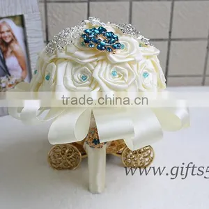 Customized Handmade Wedding Bouquets With Gorgeous Blue/ Silver Brooch thumbnail-3
