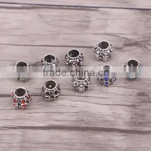 Drum Crystal Rhinestone Metal Beads Antique Silver Plated Jewelry Big Hole European Bead Fit For Making Charms Bracelet thumbnail-2
