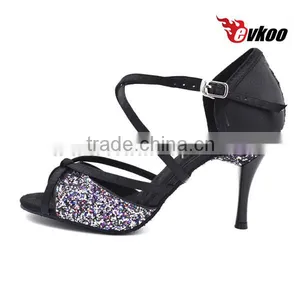 Evkoo Shiny Latin Dance Shoes With Leather Soft Sole Salsa Dance Shoes Close Toe Dance Shoes thumbnail-3