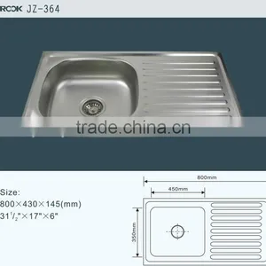 JZ-364 Single Bowl Single Tray Kitchen Stainless Steel Kitchen Sink for Sale thumbnail-1
