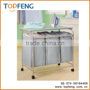 3 Bag Rolling Laundry Cart With Ironing Board Table Folding Clothes Hamper Iron Detergent Dorm Ironing thumbnail-1