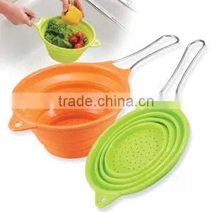 Silicone Collapsible Colander With Stainess Steel Handle thumbnail-1