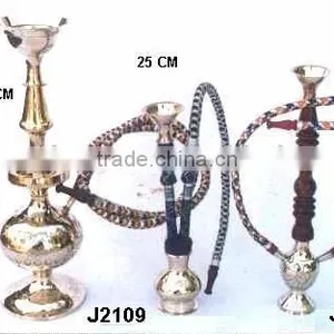 Hookah Made in Full Brass Alos With Wooden Stem Mirror Polish and One Out Let thumbnail-1