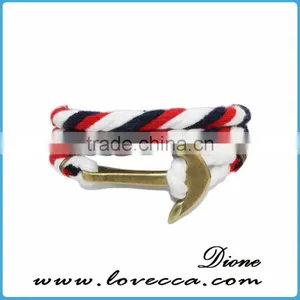 Customized Braided Leather Stainless Steel Hook Anchor Bracelet thumbnail-2