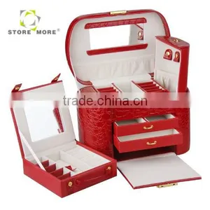 Red Faux Leather Alligator Jewelry Box Organizer Necklace Ring Display Case thumbnail-1