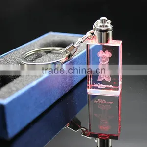 3D Laser Colorful Lighted Crystal Key Chains Key Ring With Metal Ring thumbnail-1