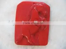 Wholesale 30-50mm Rectangular Red Horse Carved Natural Clear Meaningful Coral Pendants thumbnail-1