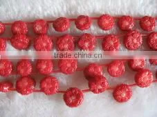 16" 14mm Natural Red Carved Flower Loose Coral Beads Wholesale thumbnail-1