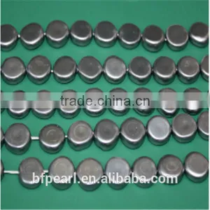 14mm Natural Grey Flat Shell Pearls Loose Strands Unique Jewelry thumbnail-1