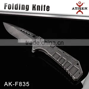 Stonewash Blade Folding Knife Camping Hunting Knife Tools Stainless Steel Handle thumbnail-1
